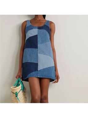 Frame Denim Blue Patchwork Mini Tank Dress